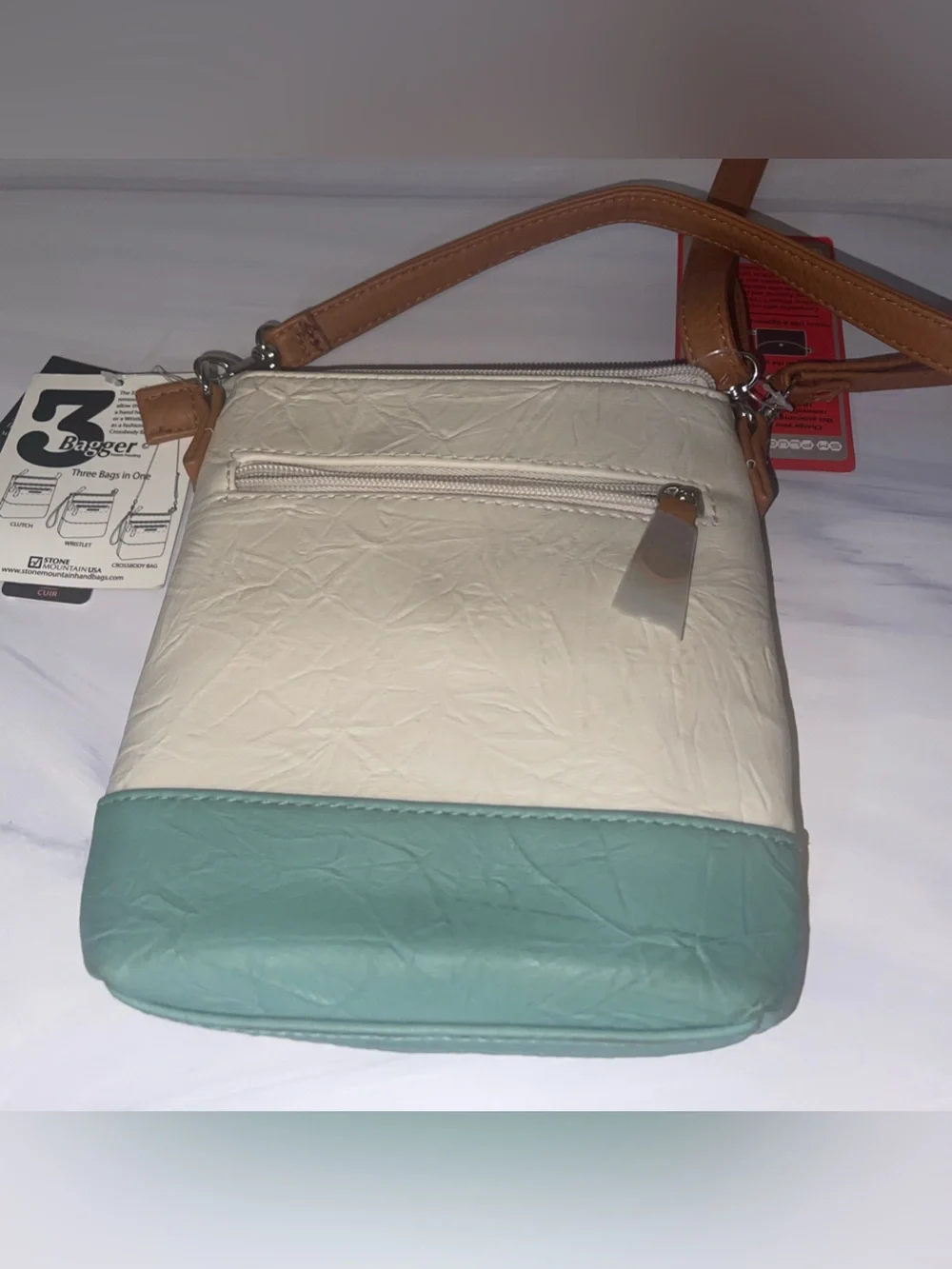 Stone Mountain Leather Sydney 3-in-1 crossbody/wristlet/clutch  green & cream